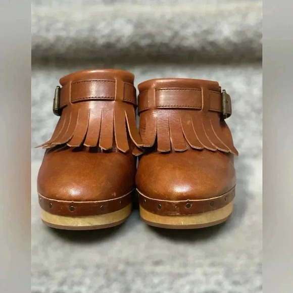 Madewell Kiltie Clogs Brown Fringe Mule Boho 70s Style Leather Wooden Women 8.5 - Picture 3 of 10